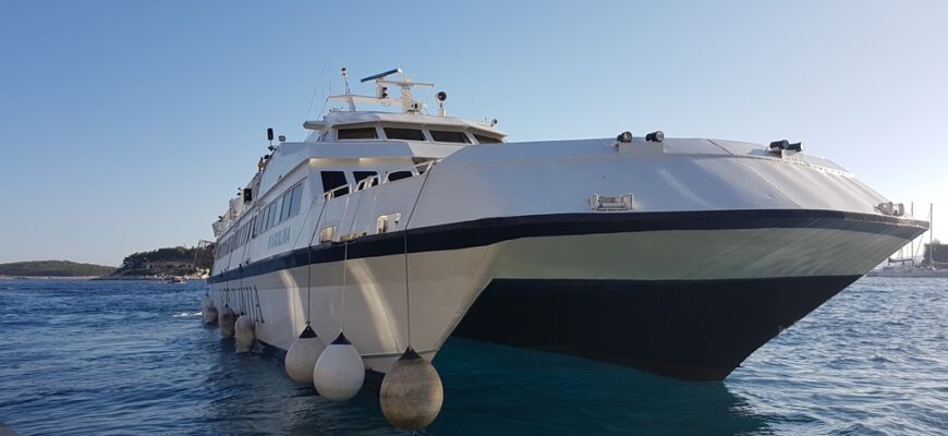 Catamaran arriving in Hvar