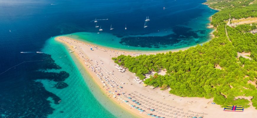 Famous Zlatni rat beach in Bol, Island Brac, Croatia, Europe